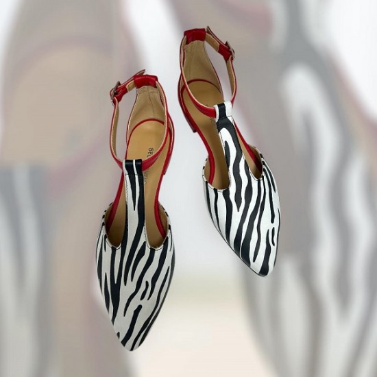 Ženske kožne baletanke 24028 zebra - crvena
