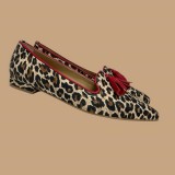 Ženske kožne baletanke 24035 leopard crvena