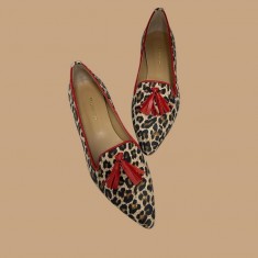 Ženske kožne baletanke 24035 leopard crvena